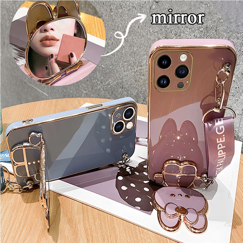 Mirror Crossbody Smycz Smycz Uchwyt telefonu do iPhone'a 14 11 12 13 Pro Max Mini 8 7 6 6s plus 10 x xr xs Max Stand Pasp Cover