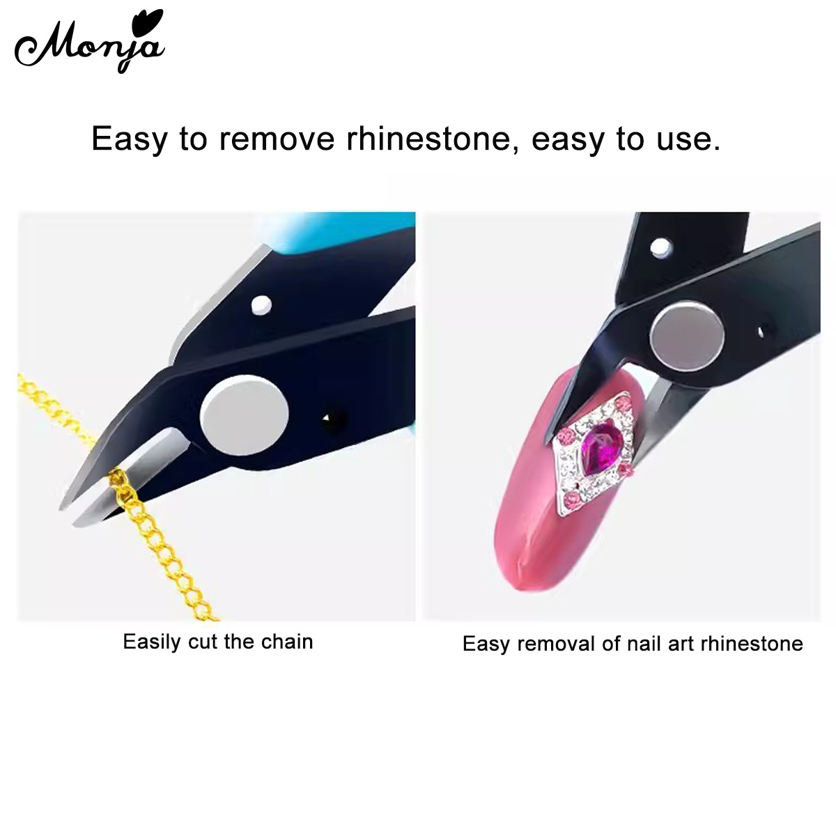 Monja Blue Pink Nail Art Clipper Remover Rhinestones Plier Cutterチェーンハサミ掘削クリップDIYマニキュアジュエリー除去ツール