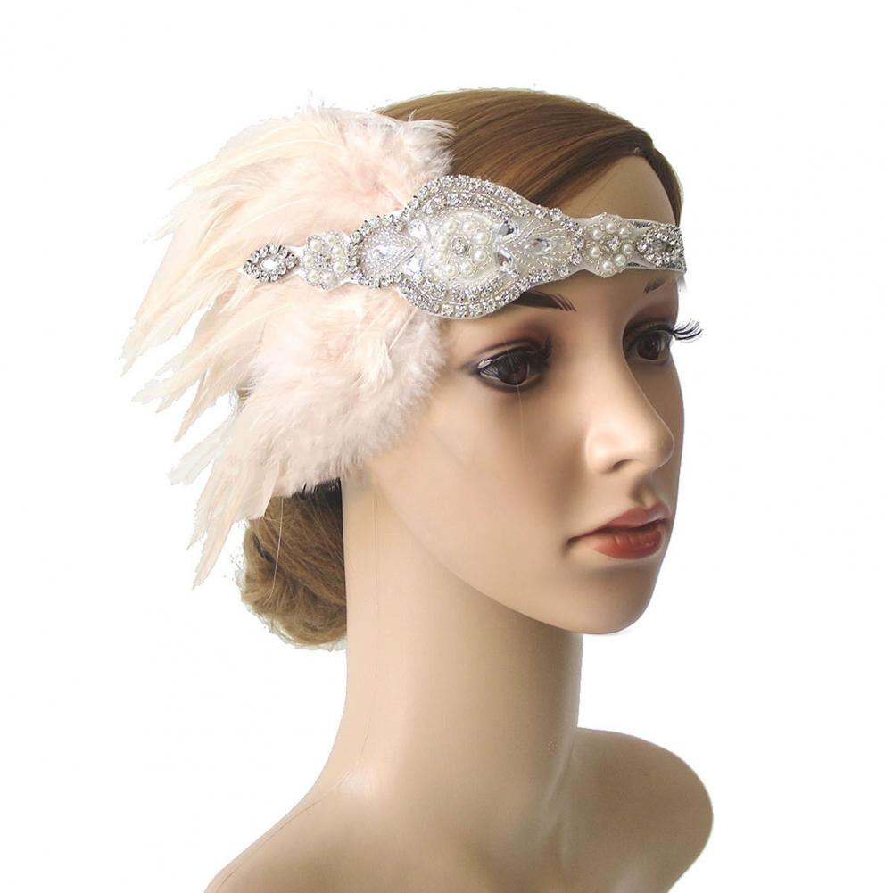 Vrouwen Flapper Hoofdband Faux Pearls Feather Tassels Rhinestone Bridal Flapper Headpiece Bridal Flapper Koofpijp Haaraccessoires