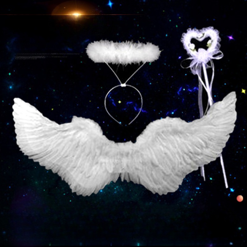 Anime Cosplay Angel Wings White Feather Teufel Flügel schlucken geformte Kinder Erwachsene Performance Federflügel Braut Blumenkindkleid Kleid