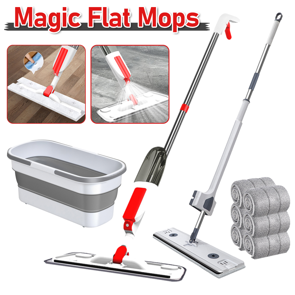 Microfiber Spray Mops with Washable Replacement Mop Pads Dry Wet Flat Mop 360 Degree Swivel Head for Home Commercial Use