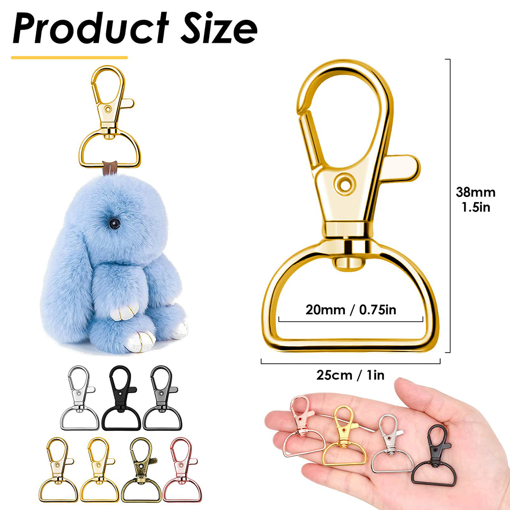 Swivel Clasp D Ring Clip Lanyard Hardware for Keychain Making Metal Lobster Claw Clasps for Key Rings Crafting Sewing