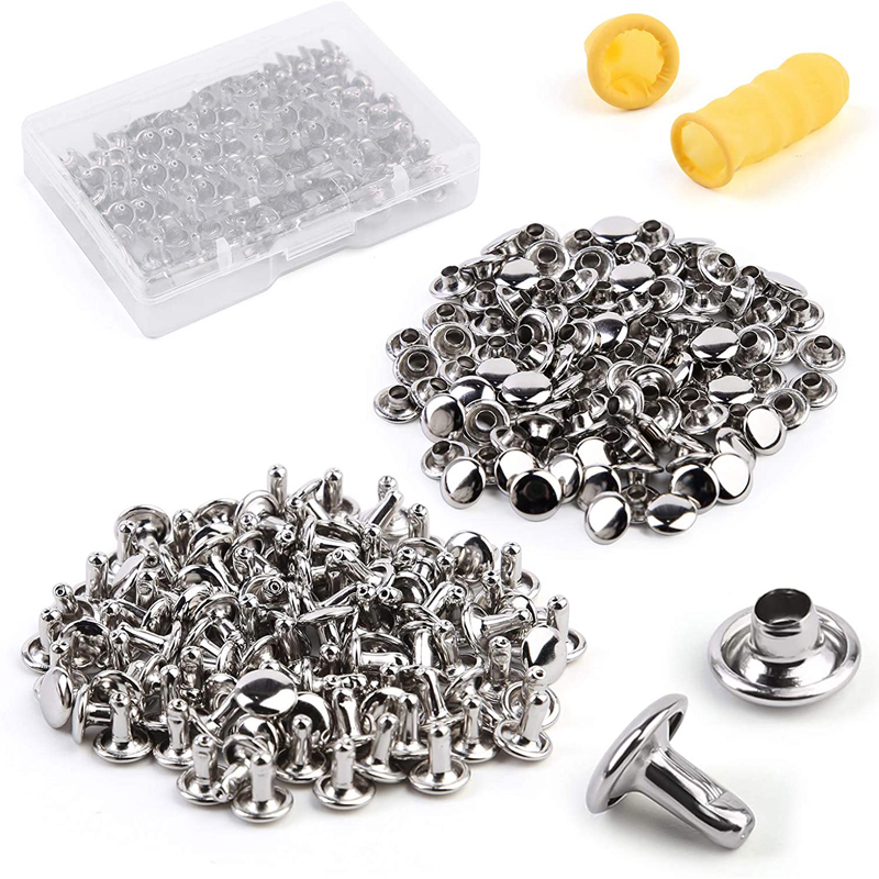 /Box Leather Rivet Studs Double Cap Metal Rivets with Plastic Box Finger Cot for Leather Crafts Repairs Decoration