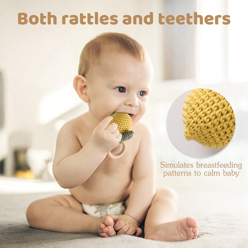 Baby Crochet Rattle Montessori Toys Bracelete de madeira Play Gym Pingente Fruit Rattle Toys Toys Mobile Bell Newborn Gym