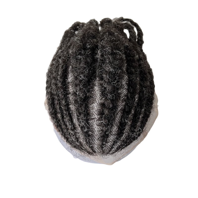 European Virgin Human Hair Replacement 1BGrey Afro Cornrow Full Lace Toupee 8x10 Manlig spetsenhet för gamla svarta män