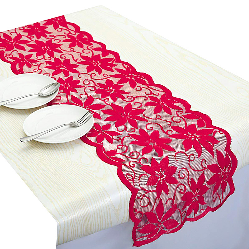 Christmas Red Lace Round Table Cloth Cover Rectangle Table Runner Floral Tablecloth Wedding Party Festive Home Decor