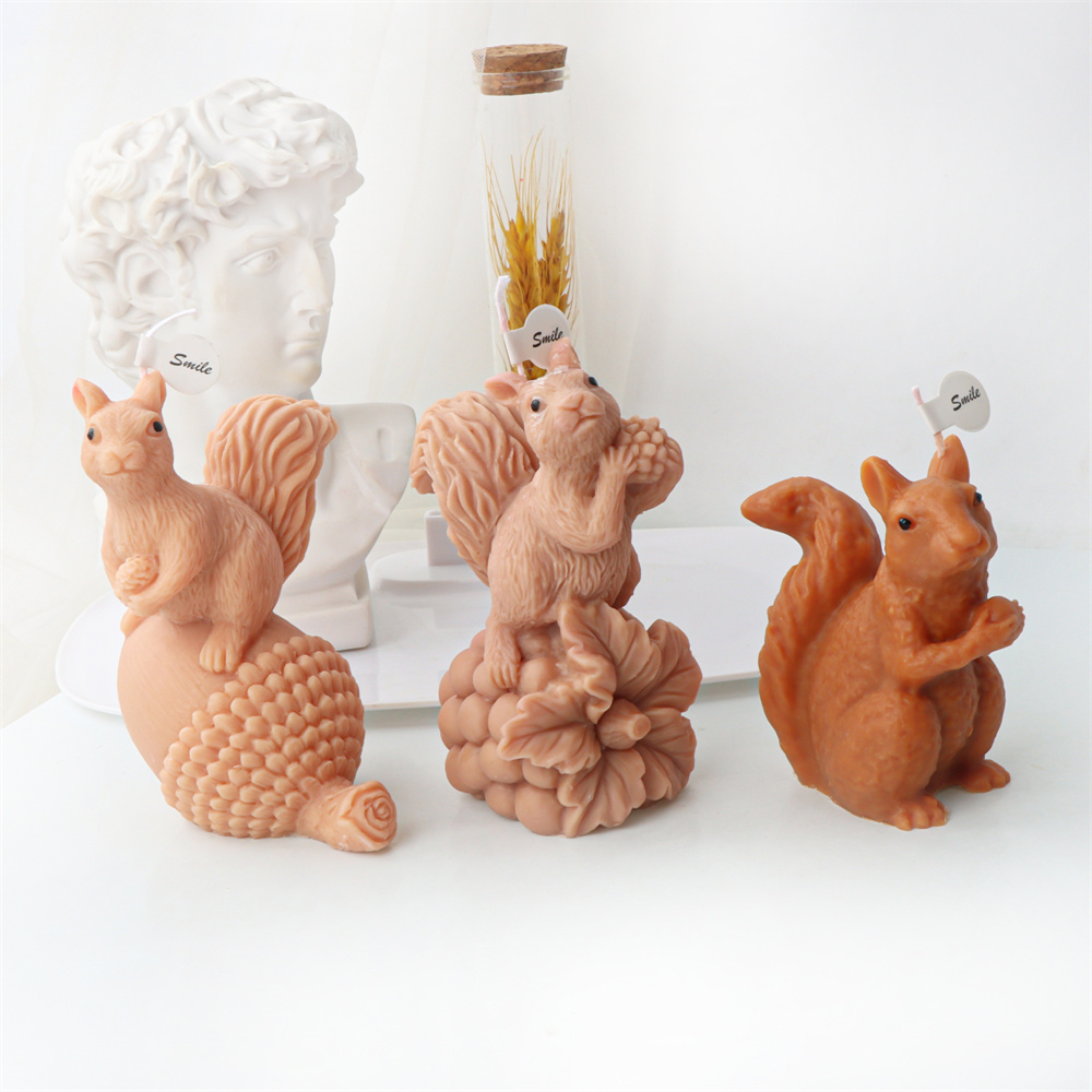 Squirrel 3d Pinenut Candle Silicone Moule Animal Noix de Noël Décor de Noël Cute Squirrel Gâteau de gâteau au chocolat Moule de silicone