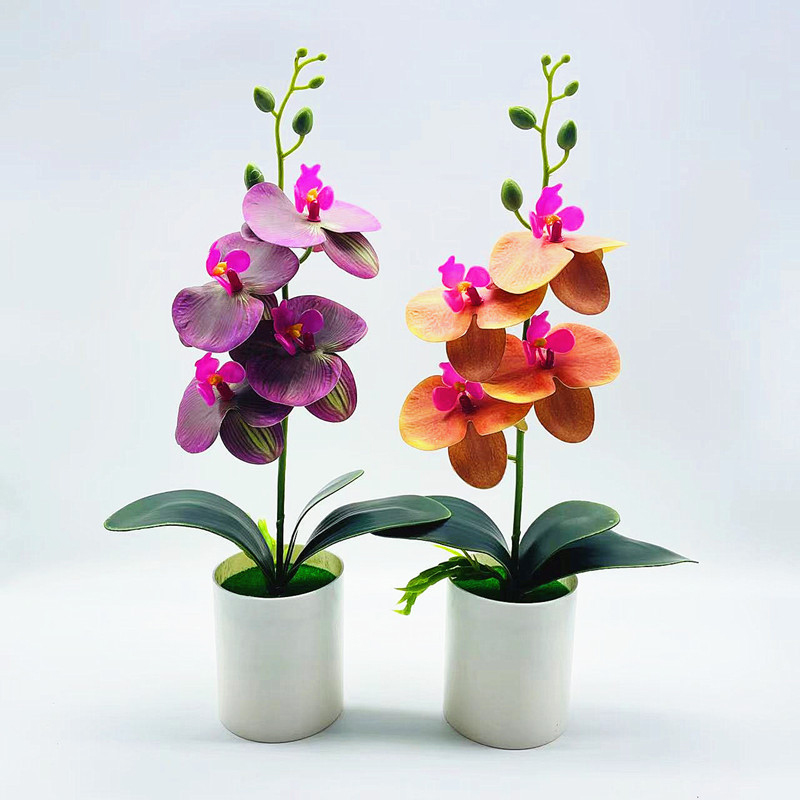 Yomdid Potted Fake Orchid Flower Artificial Plant Utmärkt UV-resistent faux bonsai utomhus inomhus för balkong juldekor