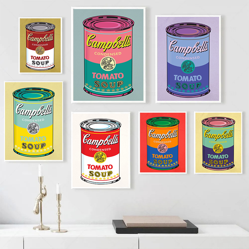 Andy Warhol -Serie Campbell Tomatensuppe Dosendose Malerei Poster Wandkunst Ästhetische Café Bar Restaurant Esszimmer Dekor Dekor