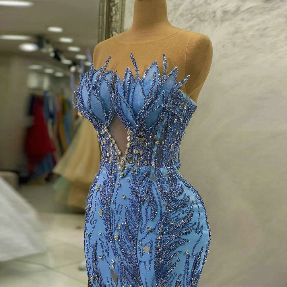 Sparkle Sequins Beads Evening Dresses African Women Elegant Feather Empire Prom Gowns Mermaid Long Formal Party Ballkleider 2023