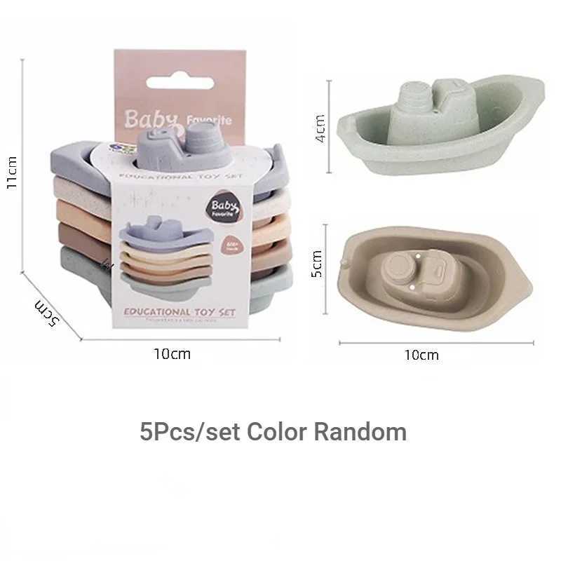 Bath Toys Baby Bath Toys Stacking Boat Toys Colorful Early Education Intelligence Gift Boat-formad Staplad Cup Folding Tower Baby Toys 240413