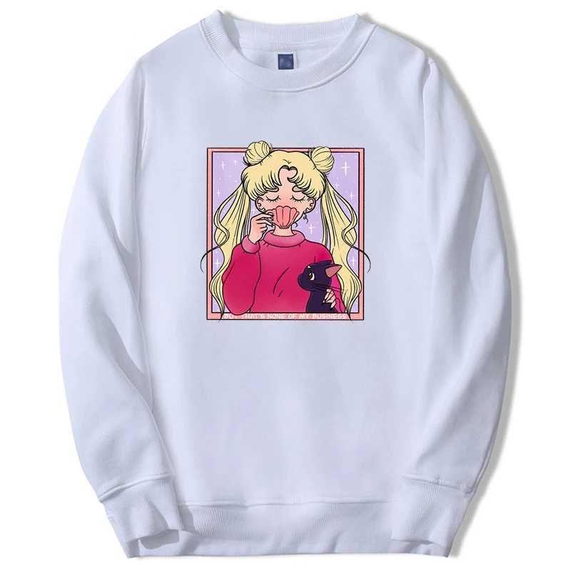 Sweatshirts Erkek Ceketler 2024 Yeni Sailor Moon Anime Kız Hoodie Erkekler Kadınlar Harajuku Kawaii Sevimli Pembe Sweatshirts Gevşek Harajuku Yuvarlak Boyun Sokak Giyim 240412