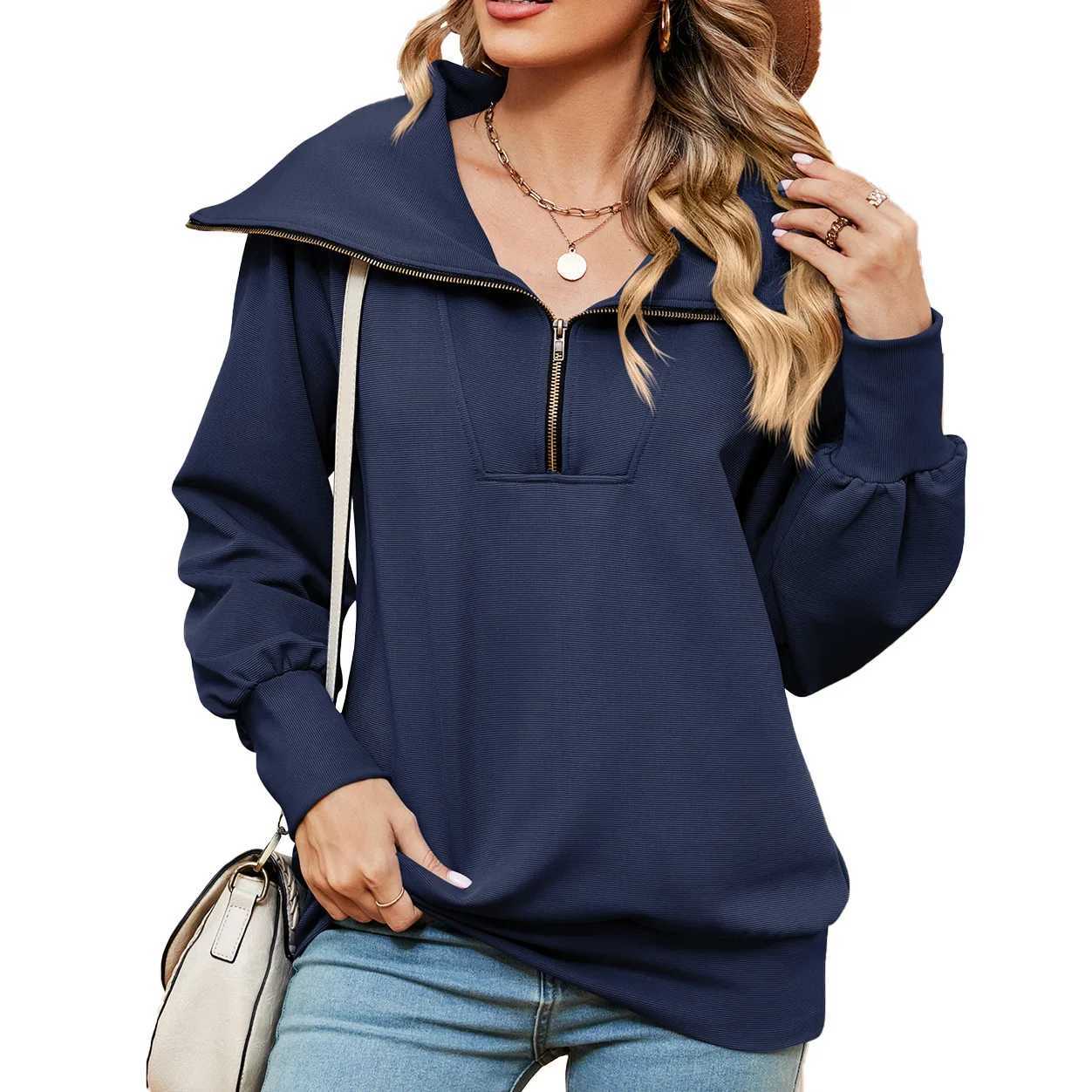 Women's Hoodies Sweatshirts Sweatshirt For Women 2023 Autumn and Winter New Fashion Loose Casual Long Sleeve Zipper Lapel Pullover Tops 240413