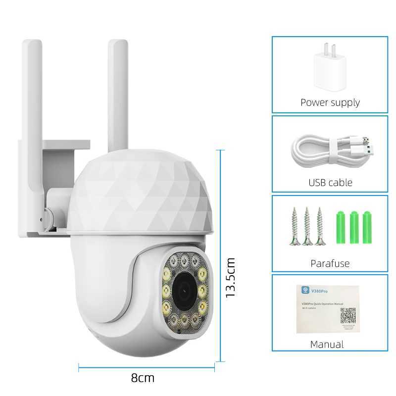 IP CAMERA V380 PRO 2MP Ultra HD PTZ 2.4G WiFi LED OUTDOOR H265 AI Détection humaine 1080p Caméra IP Auto Tracking Video Subsilance 240413
