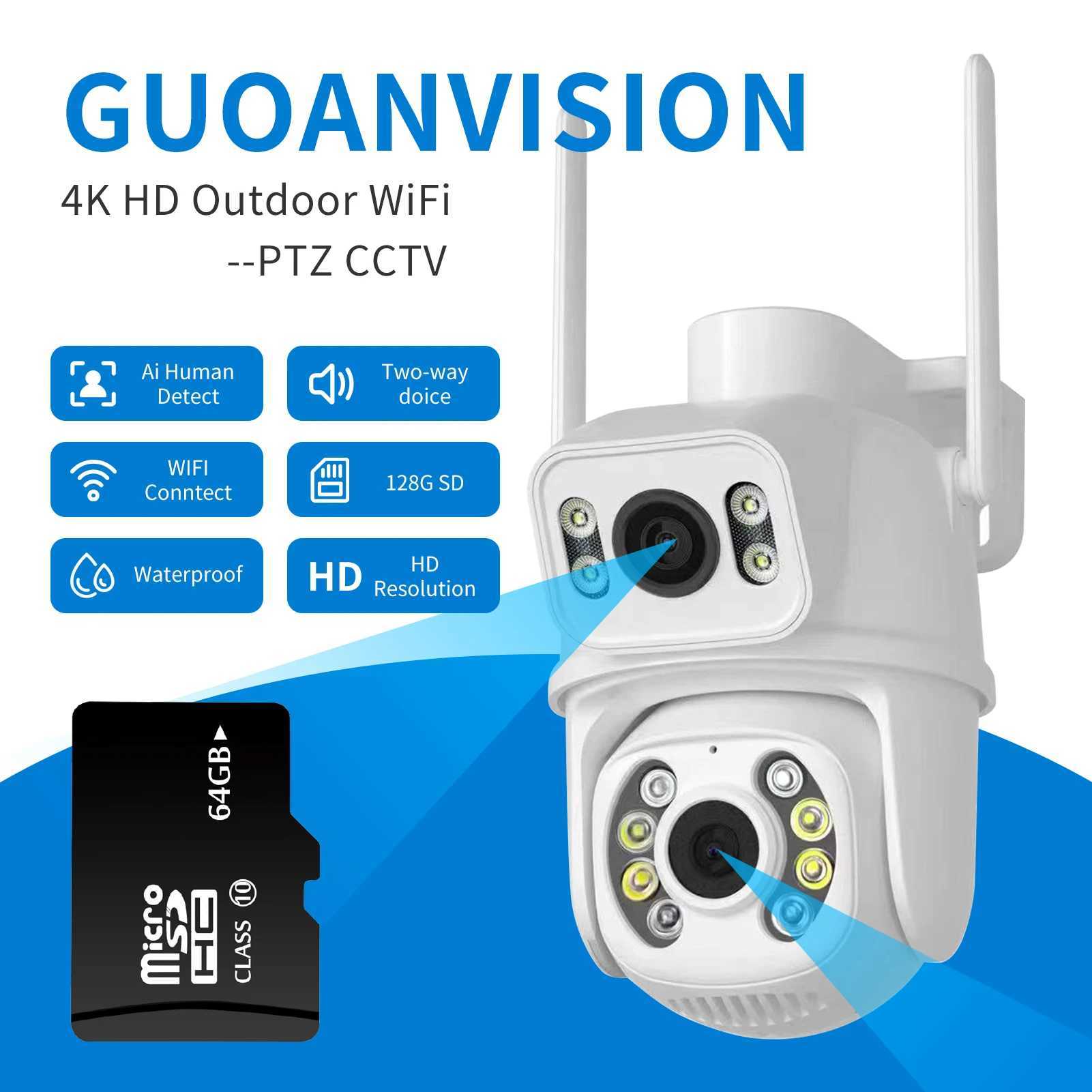 IP Cameras 6MP 4K PTZ Wifi Camera Dual Lens with Dual Screen Ai Human Detect Auto Tracking Wireless Outdoor Surveillance Camera 24413