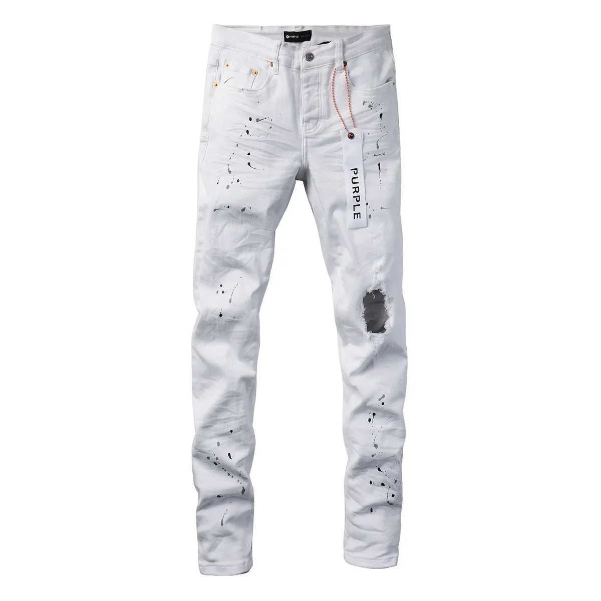 Purple Brand jeans Fashion high quality with high street white paint distressed Repair Low Rise Skinny Denim pants