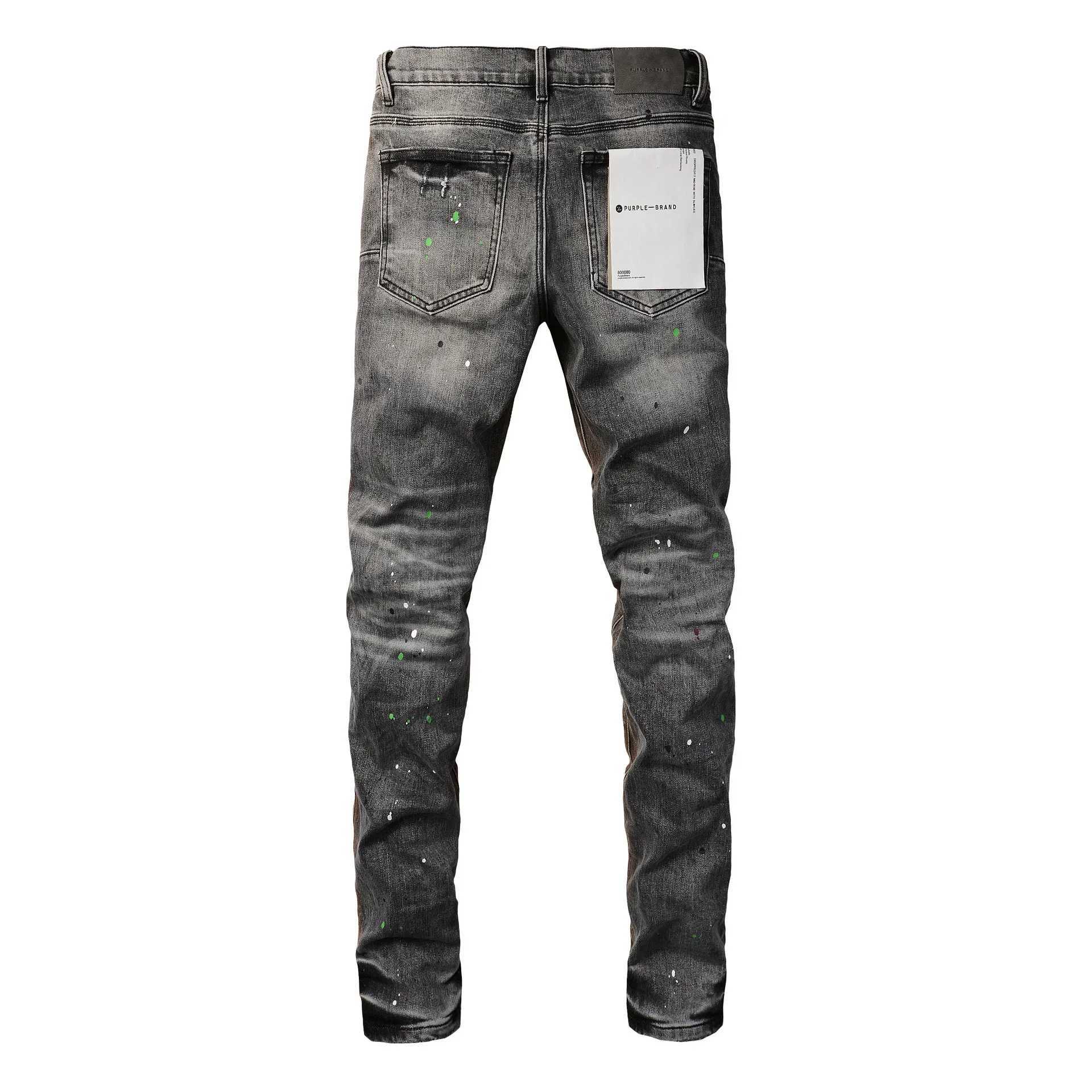 2024 neue lila Marke Jeans mit High Street Distressed Dual Tone Wash Reparatur niedriger Röhrenhose Denimhose