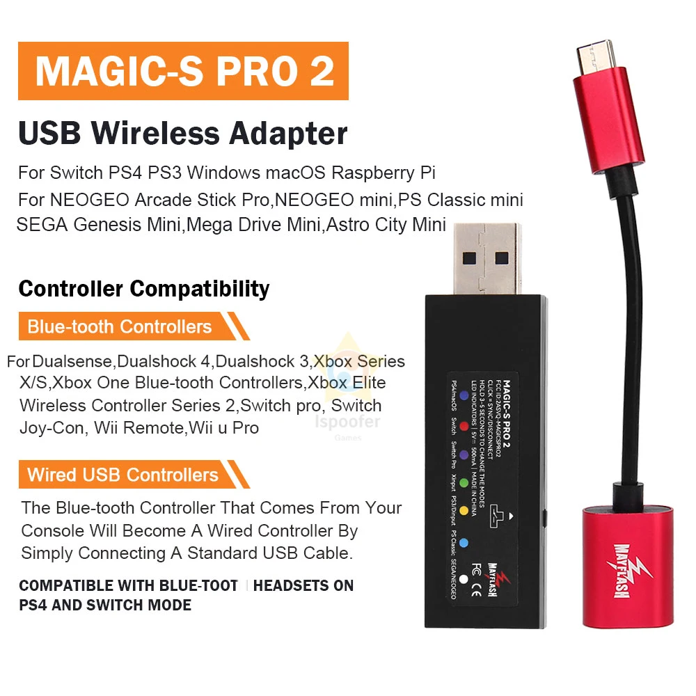 Accessoires 2022 Nouveau pour Mayflash Magic S Pro 2 Contrôleur sans fil USB Joycon pour NS Pro / Fight Stick GamePad Adaptateur pour Xbox Series X / S