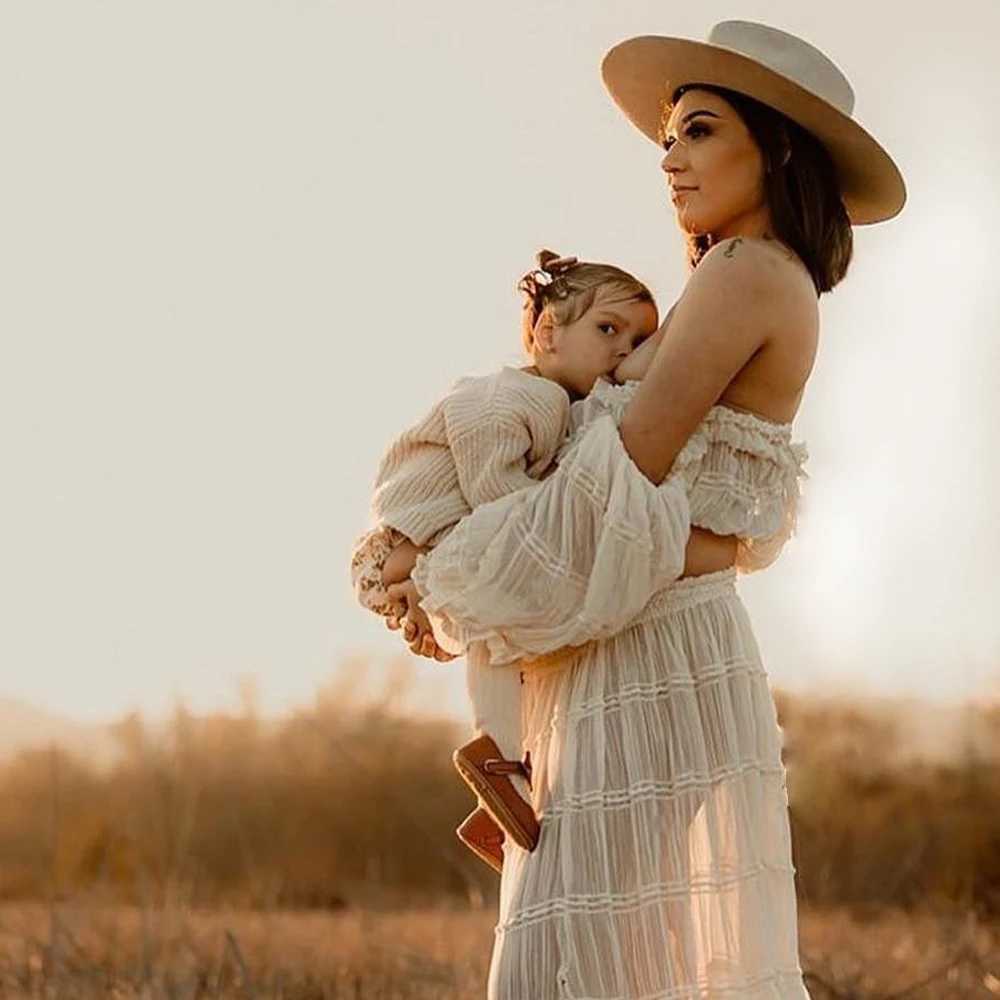 Sukienki macierzyńskie suknia macierzyńska do sesji zdjęciowej plisowana szyfon z długim rękawem z ramion czteroczęściowy sukienka fotograficzna w stylu boho dla kobiet 240413