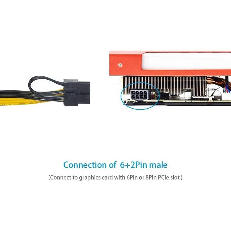 Levererar 12 st 16Awg 6 -stift PCIe till 8 stift 6+2 PCIe hane till hane GPU -strömkabel för HP -server 50 cm