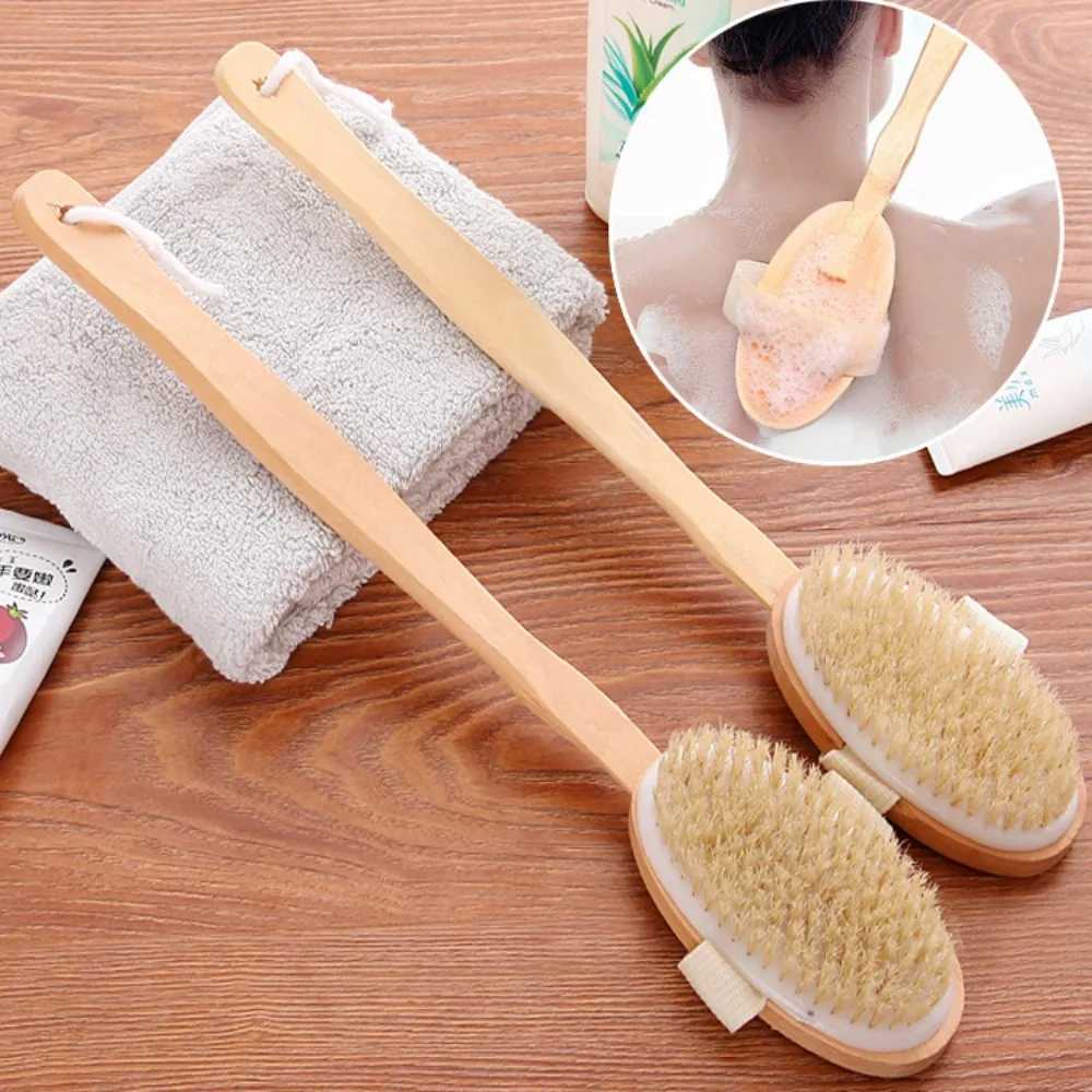 Badgereedschap Accessoires 1 van de houten afneembare lange handgreep Douche body borstel badkamer wasborstel badmassage massage body exfoliërende borstel badbadgereedschap 240413