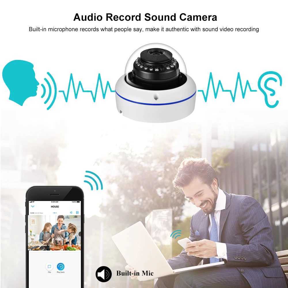 Telecamere IP Azishn Vandalproof 5MP 3MP 2MP H.265 Sorveglianza IP fotocamera IP Microfono Microfono Dome Temica di sicurezza interna e -mail Push 240413