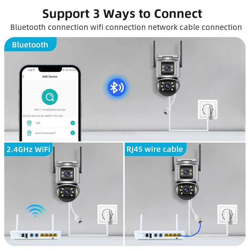 IP Cameras 4K 8MP HD WiFi PTZ Camera Outdoor 4MP Double Lens Dual Screen AI Suivi Auto Tracking IP Camera CCTV AUDIO VIDEO