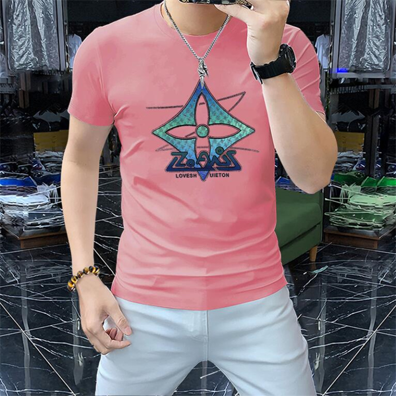 New 2024 Fashion Men's T-Shirt Short Sleeved Designer Men's T-shirt Luxury Lapel Hot Drill Letter high-quality top casual business slim fitting T-shirt Tops Size M-5XL