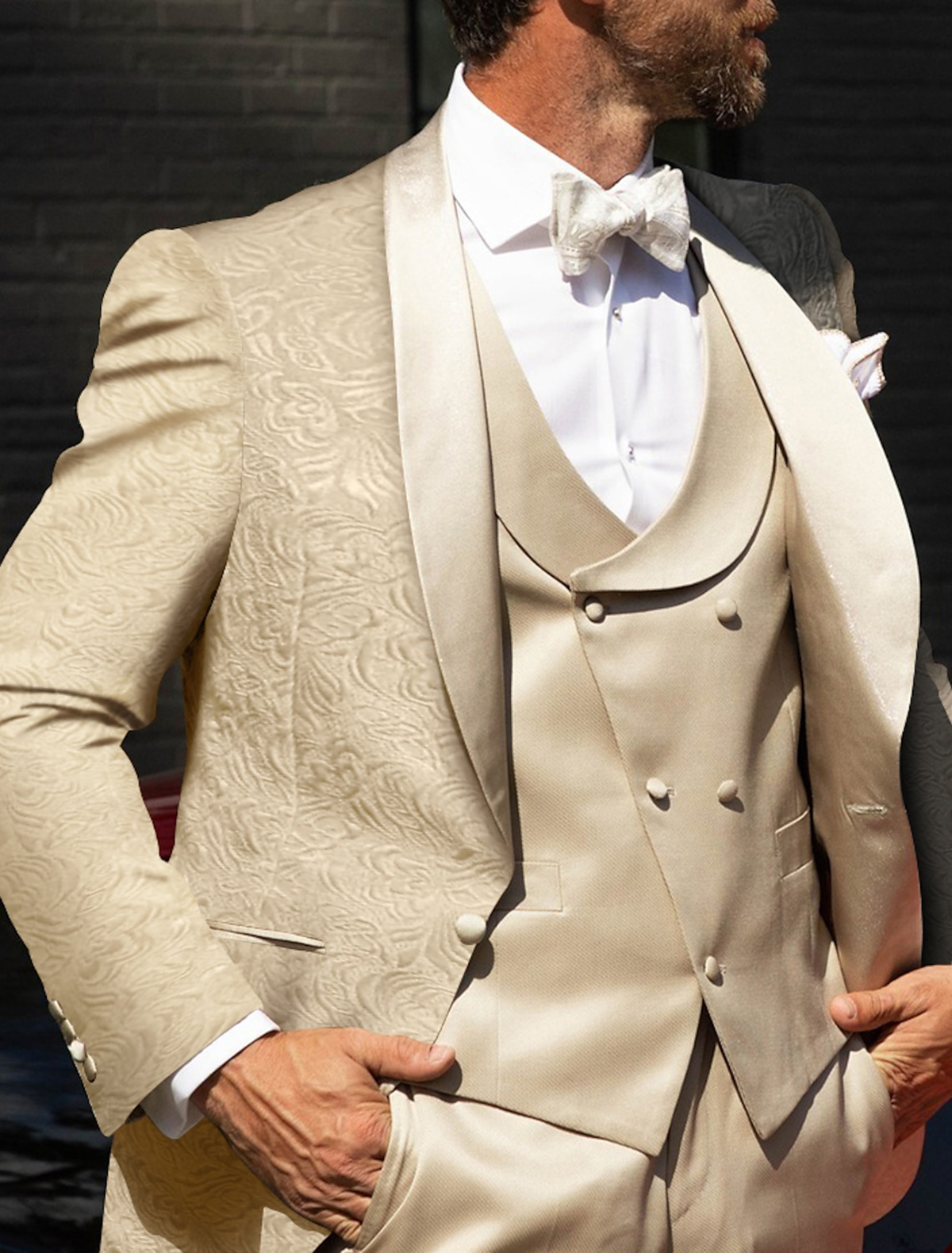 Elegante smoking maschile Sciallino Blazer Wedding Scialtro con giro singola cerimonia a petto di abbigliamento da sposa formale pantaloni di compleanno feste gilet 3 pezzi set personalizzati realizzati su misura realizzati