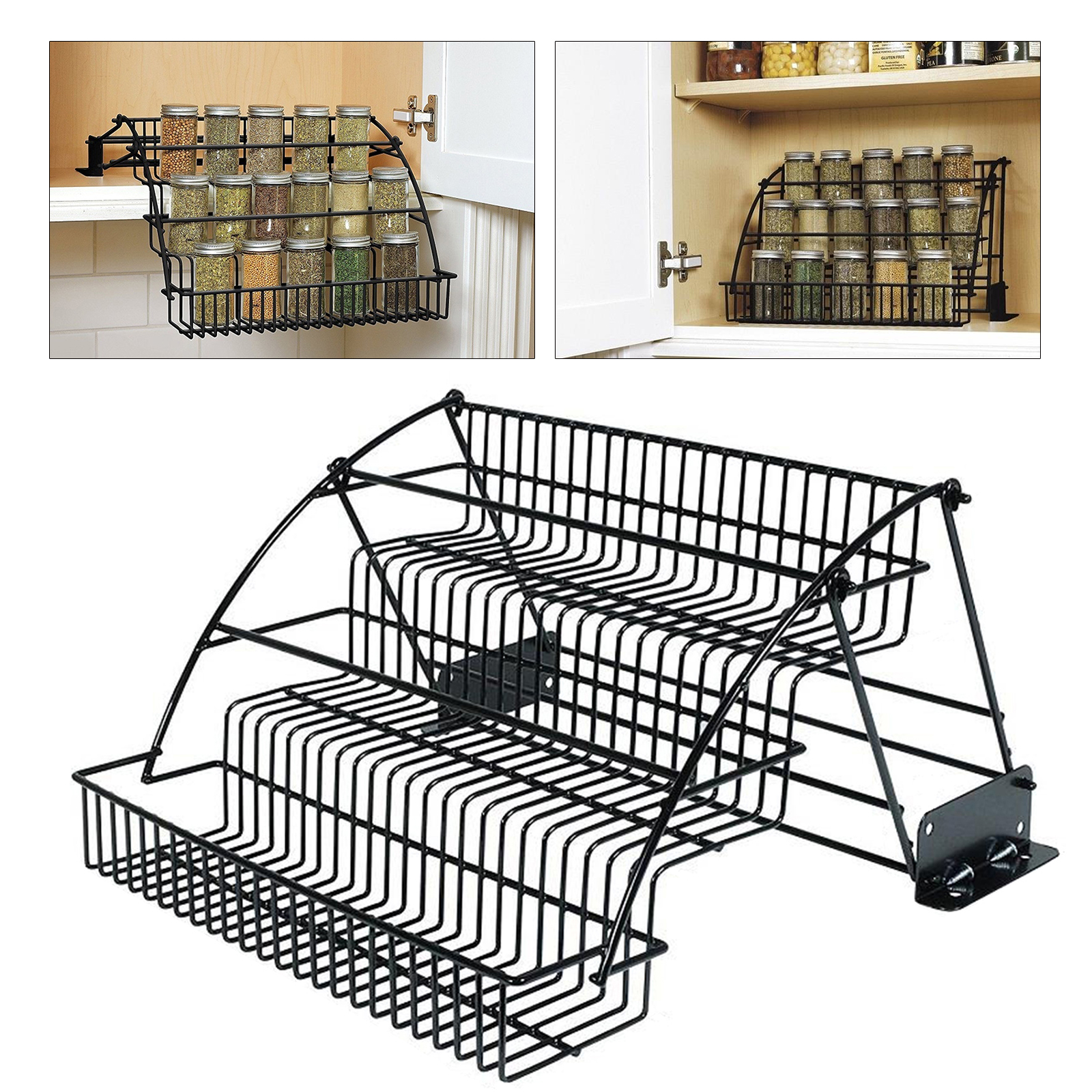 Space-Saving 3-Tier Metal Kitchen Pantry Shelf Organizer for Spices & Jars