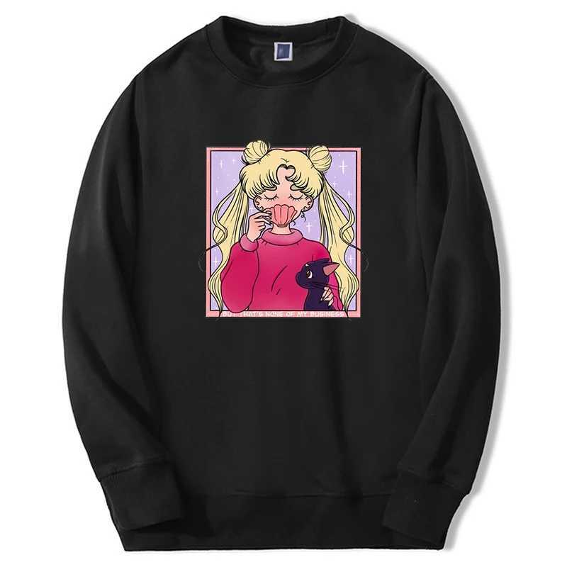 Kvinnors hoodies tröjor 2024 New Sailor Moon Anime Girl Hoodie Men Women Harajuku Kawaii Söta rosa tröjor Lossa Harajuku Round Neck Streetwear 240413