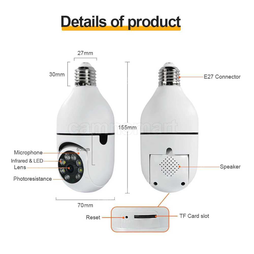 Caméras IP 5MP Tuya YCC365 E27 Bulbe Surveillance Camera Wifi Vision Night Vision Full Color Auto Human Track 4x Zoom Video Indoor Security Monitor 24413