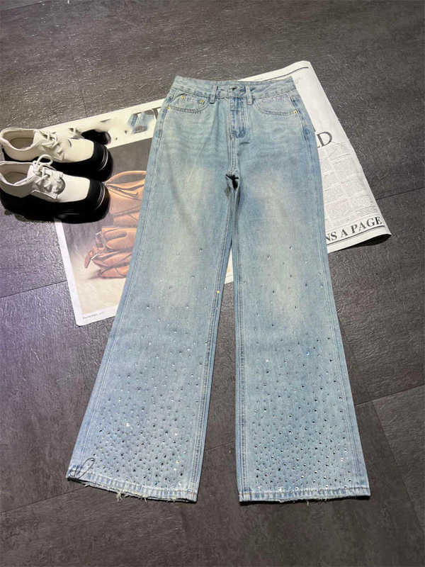 Dames jeans ontwerper 2024 vroege voorjaar nieuwe Nanyou cha elegant en modieus meisje, reducerende leeftijd afslankgeleider geleidelijk gradiënt hot diamant wijd been voor vrouwen w9fu