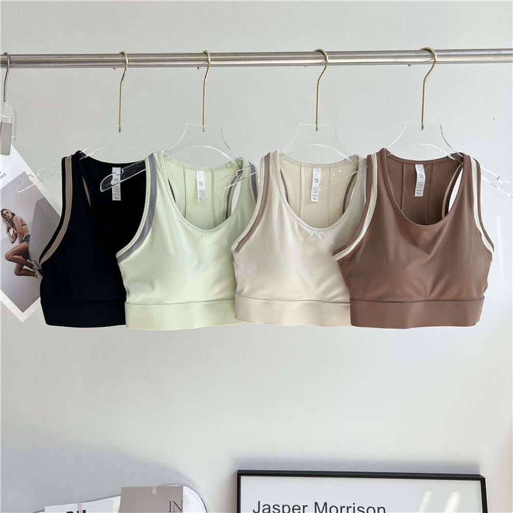 Lu Sports Bra Lemon Women Fixed Chest Padded Sports Bras High Support Fiess Yoga Crop Top Running Workout Two Color Tone Vest Clothes Work