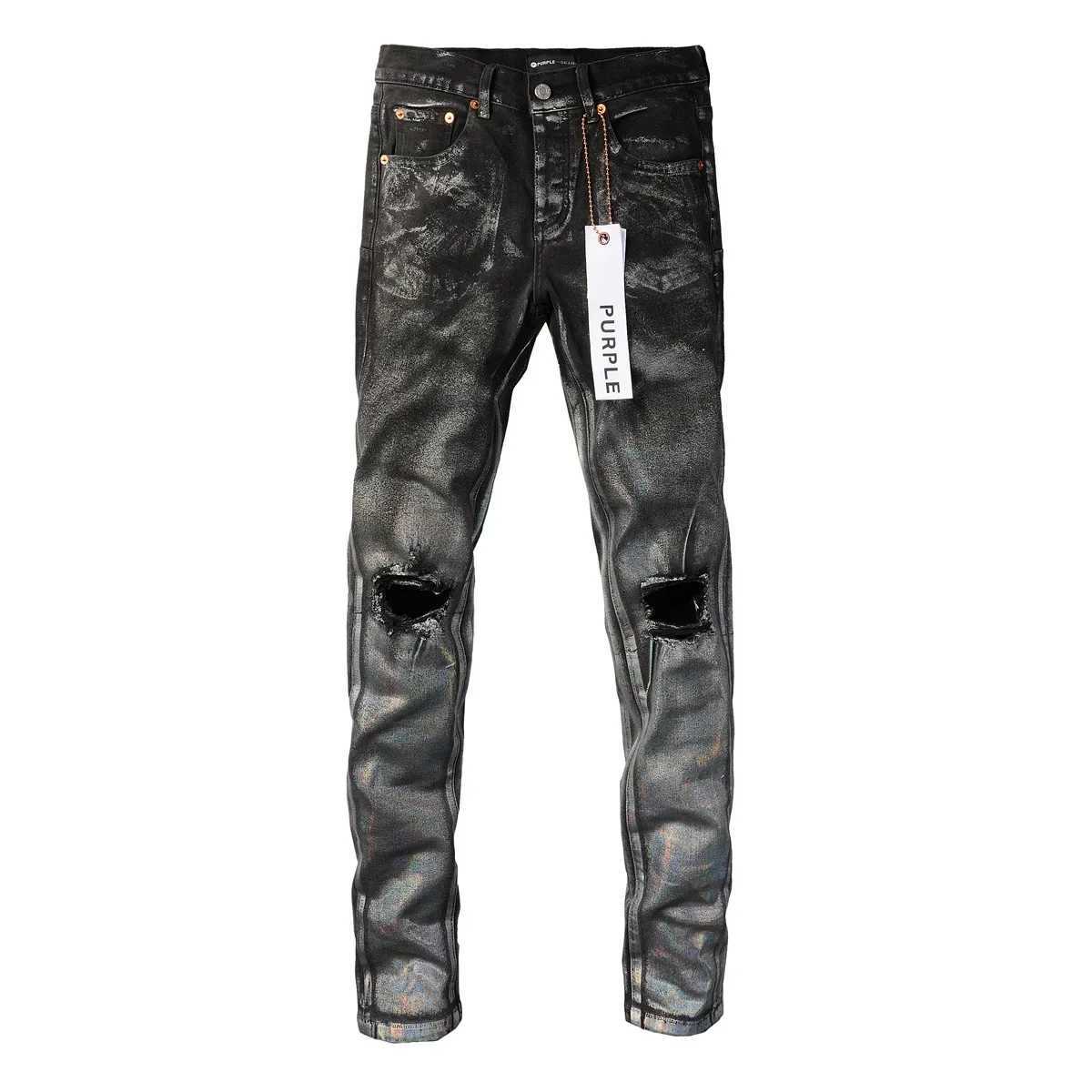 Mode 2024 Nieuwe Purple Brand Jeans met High Street White Paint Distressed Repair Lage Rise Skinny Denim Us 28-40Size broek