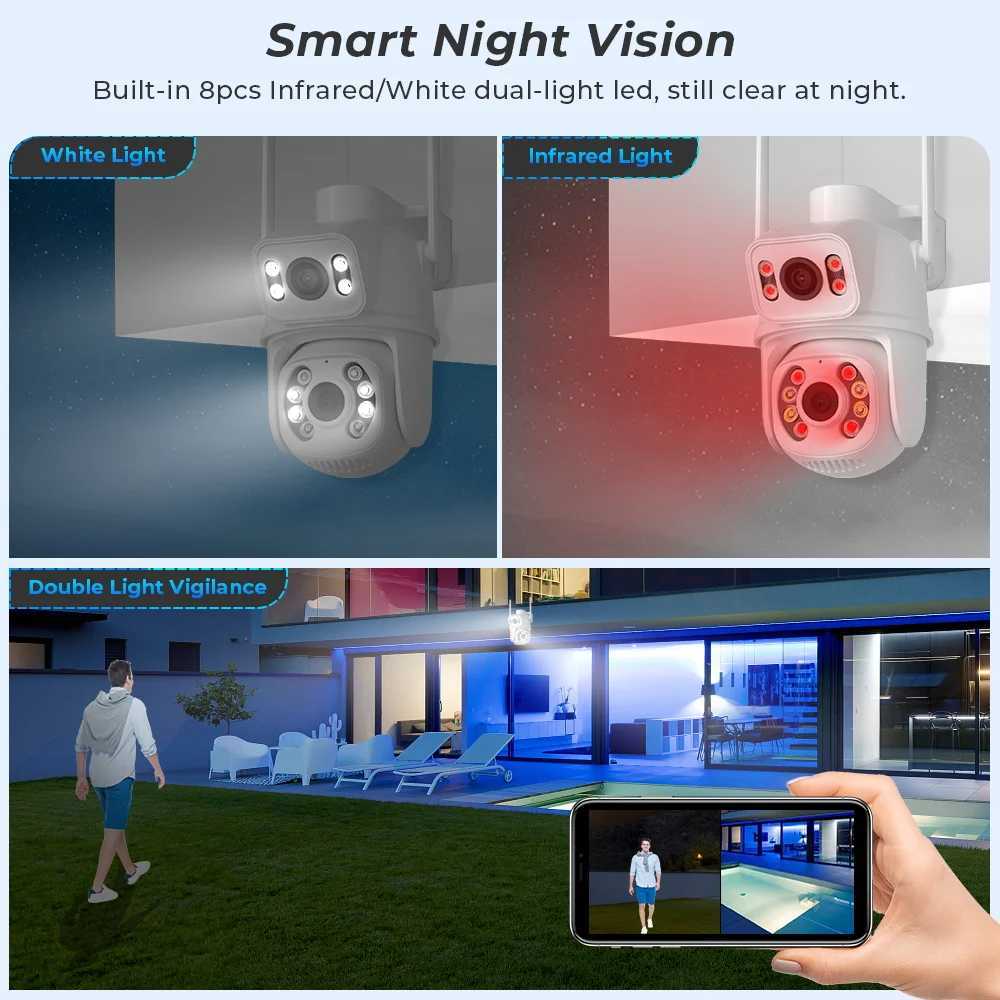 IP CAMERAS 8MP PTZ IP CAMERIE DIAL-LENS Multipliers Vues Human Detect Smart Night Vision WiFi Connexion Bluetooth Camera Camera ICSEE 240413