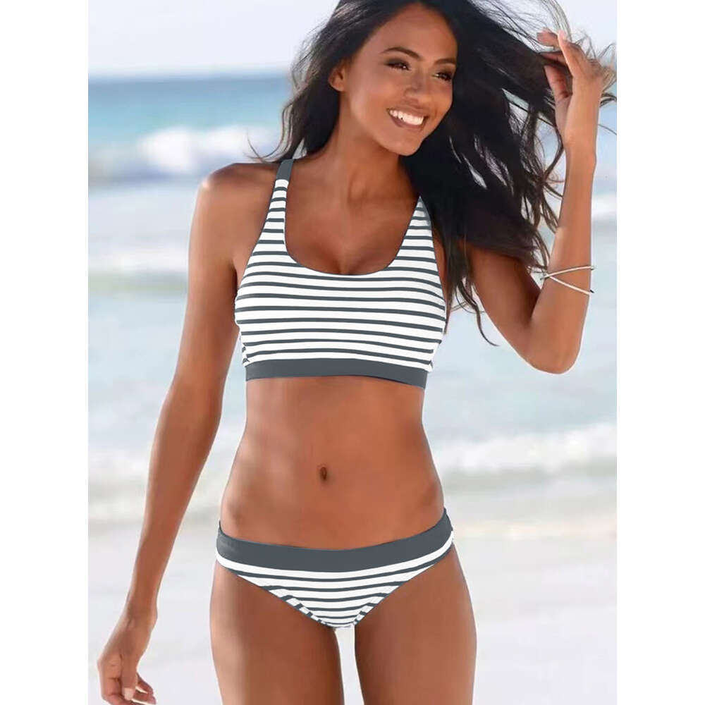 Stripe splipe di nuove donne spalla con spalline solide incrociate il bagno bikini multi corda