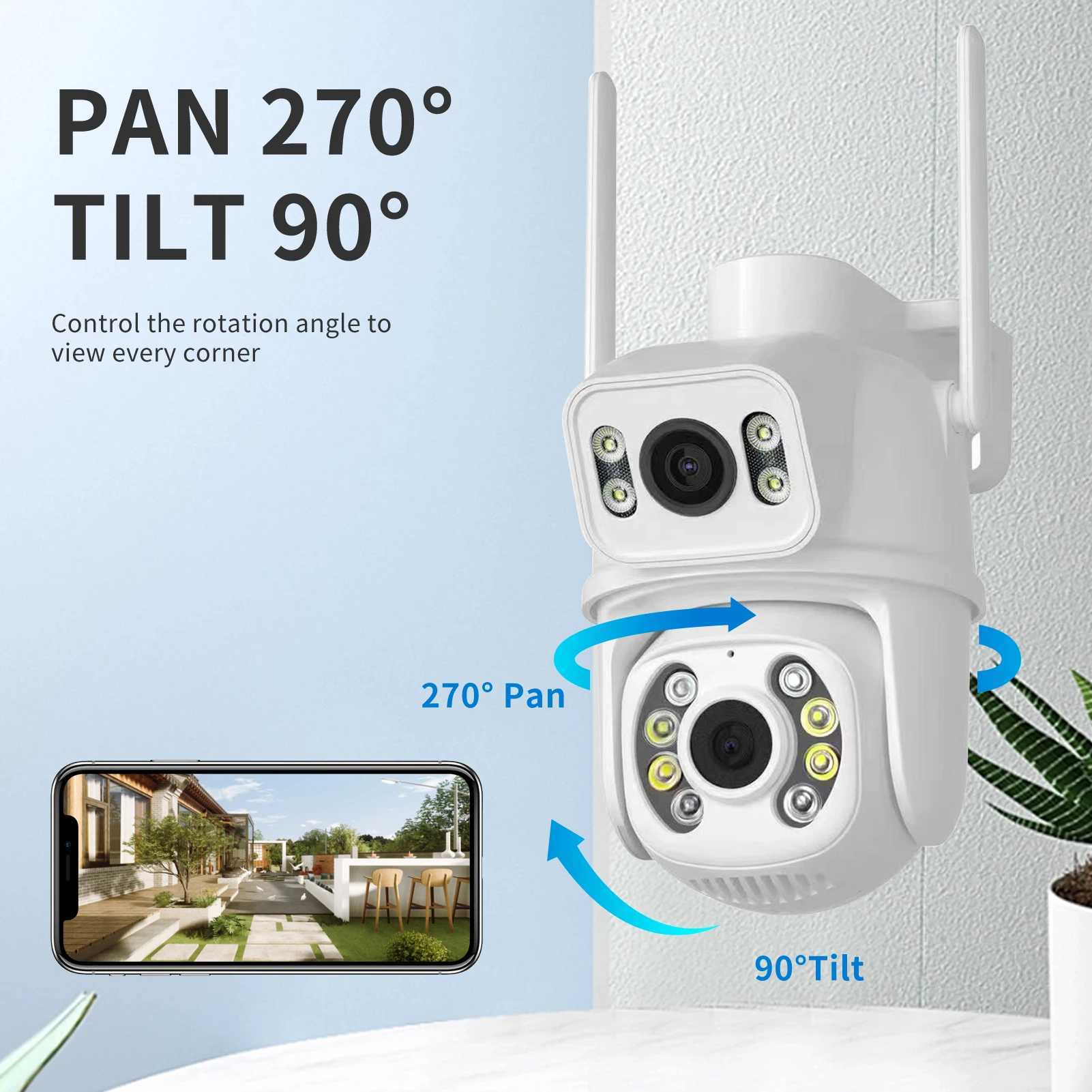 IP Cameras 6MP 4K PTZ Wifi Camera Dual Lens with Dual Screen Ai Human Detect Auto Tracking Wireless Outdoor Surveillance Camera 24413