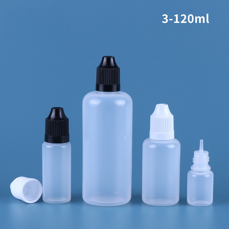 Eliquid droppflaskor 3 ml 5 ml 10 ml 15 ml 20 ml 30 ml 50 ml 60 ml 100 ml 120 ml plastflaskor med barnsäkra mössor ögonsaft flytande flaska