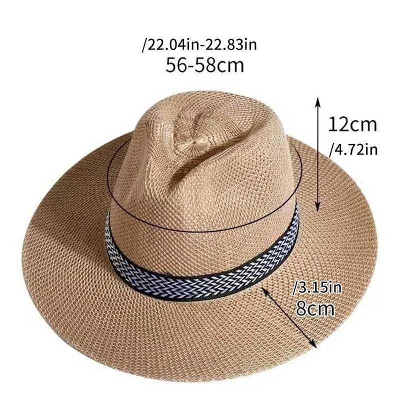 Wide Brim Hats Bucket Hats Women Men Summer Trendy Beach Sun Straw Panama Jazz Hat female Cowboy Fedora hats Gangster Cap chapeau Children boy hat sunhatL240413