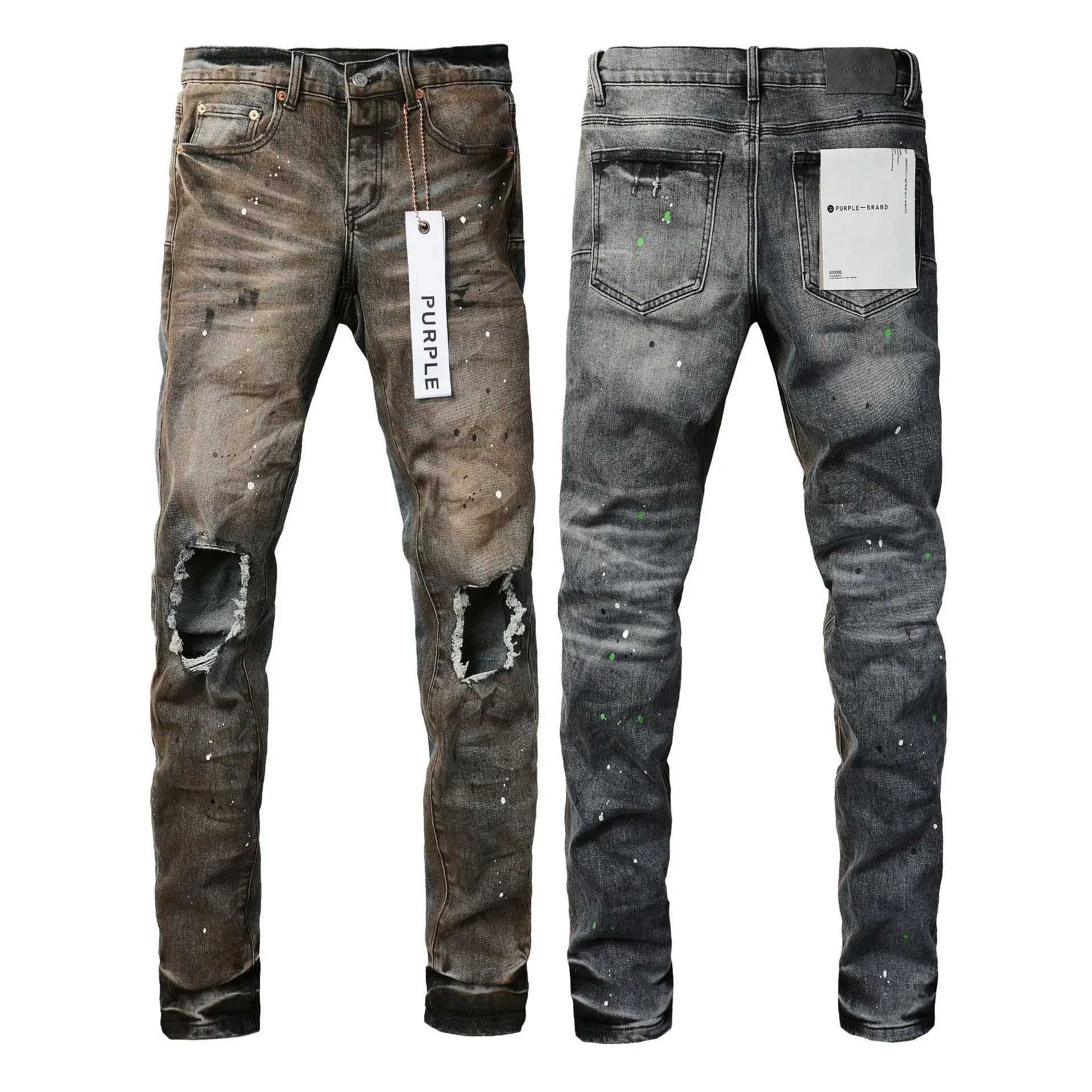 2024 Novo jeans de marca roxa com pista de lavagem dupla de duplo tom de rua de rua