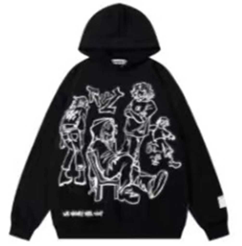 Mens Hoodies Y2K American Retro Cartoon Plush LAZY Cotton KPOP CHIC Hooded TYYZ Harajuku Graphic Oversize Casual Streetwear for 90S Women Man 240412