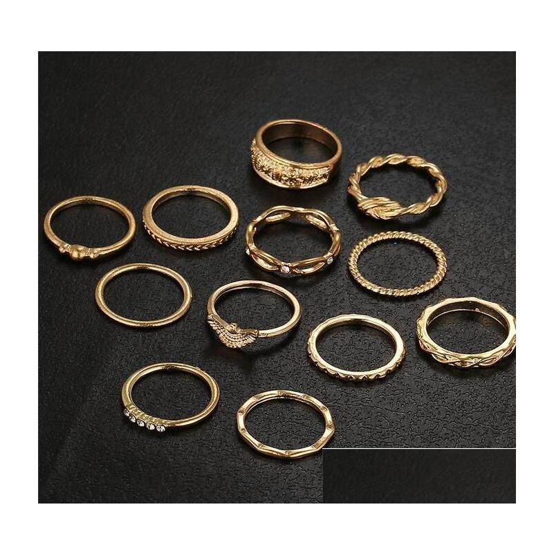 Pierścienie zespołowe 12 szt./Set urok złoty kolor pierścionek z palec midi dla kobiet vintage boho knuckle impreza punkowa biżuteria upuszcza dostawa dheio