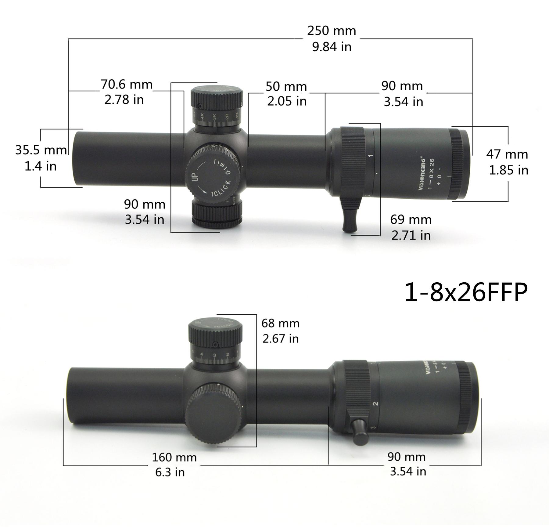 VisionKing 1-8x26 FFP Sniper Riflescope Kväve Illumination FMC 1/10 MIL 35mm Tube Long Range First Focus Plan Night Tactical Hunting Optics Sight