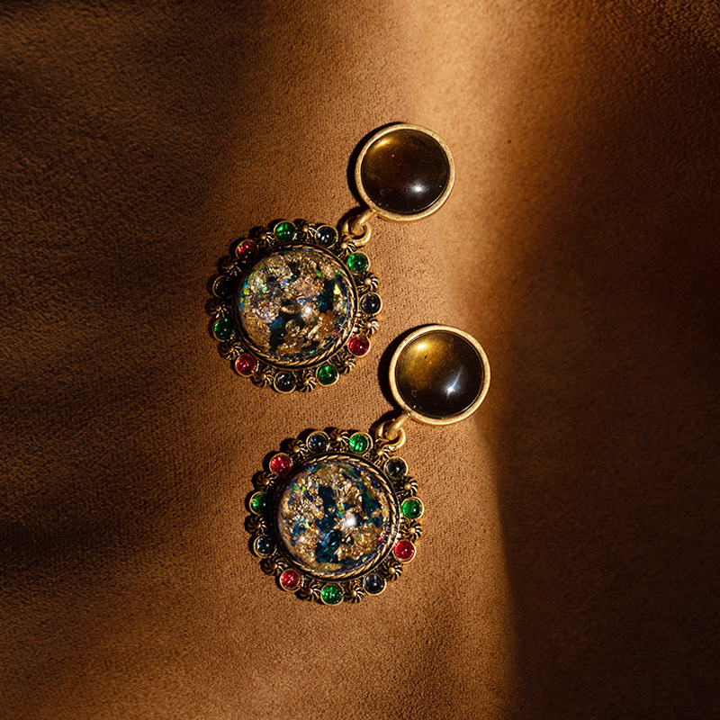 Średniowieczny luksusowy styl złoty folia szklane kolczyki w stylu francuskie kolce na uszach średniowieczna biżuteria nowa design dj-018