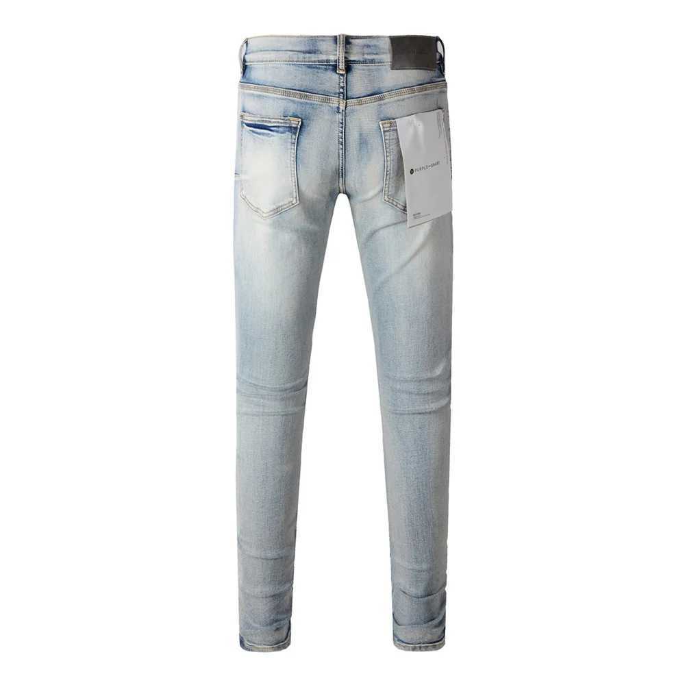 High Street Fashioner Designer Purple Brand Jeans Men Retro Wash Light Blue Stenny Skinny Fit Jeans Patched Hip Hop Brand Pant