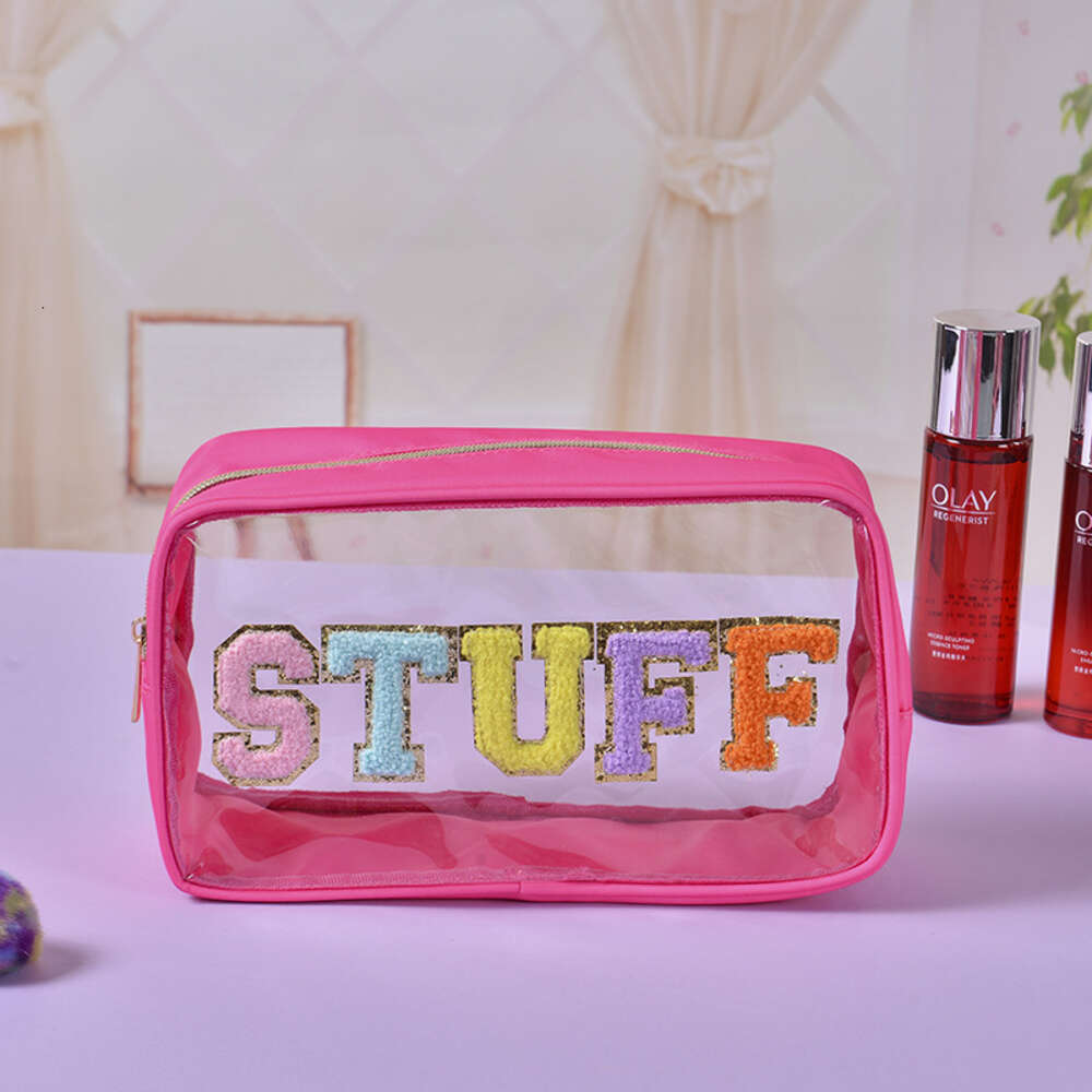 Waterproof Transparent PVC Towel Embroidered Letter Travel Toiletries and Cosmetics Storage Bag