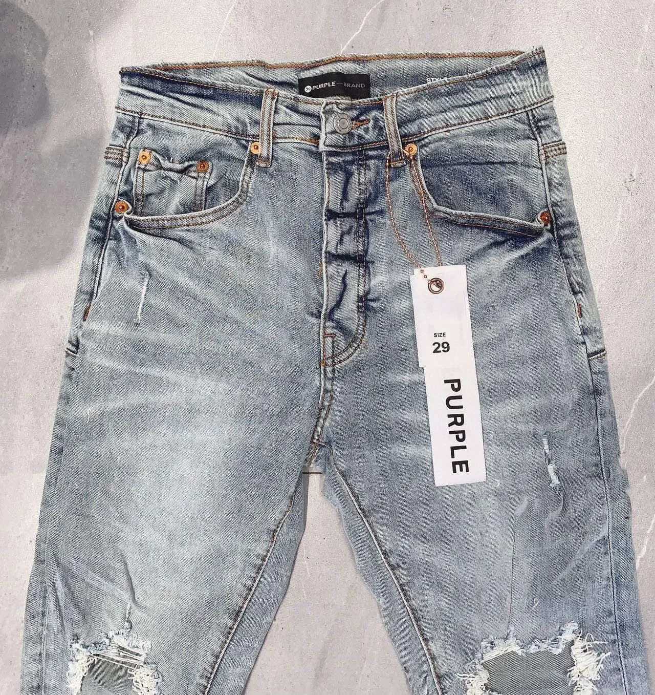 Purple Brand Jeans Mode hohe Qualität mit Hauptlöchern, die in delikte und reparierte, hochgezogene Denimhosen repariert werden