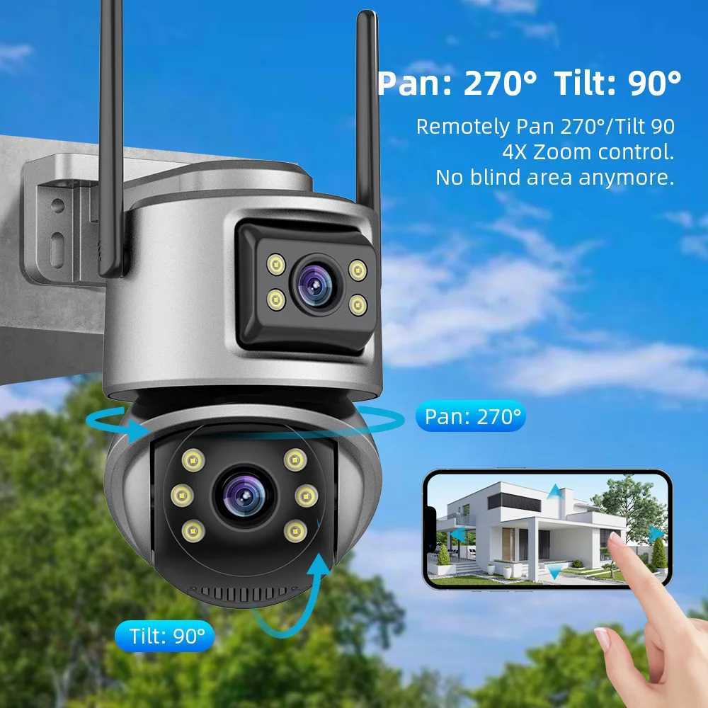 IP Cameras 4K 8MP HD WiFi PTZ Camera Outdoor 4MP Double Lens Dual Screen AI Suivi Auto Tracking IP Camera CCTV AUDIO VIDEO