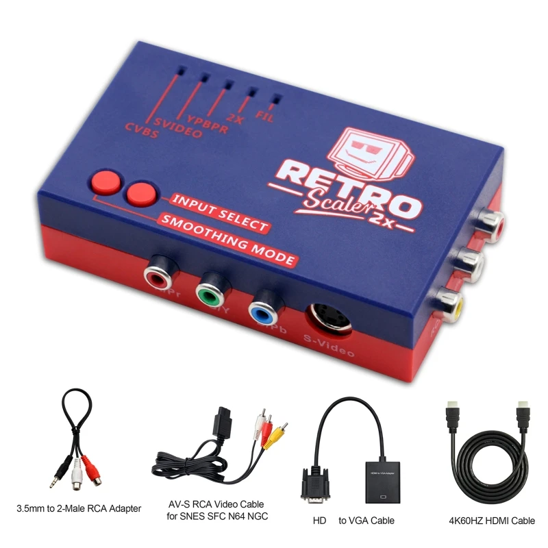 Accessoires Retroscaler2x A/V zum HDMicompatiblen Konverter und Linedoubler kompatibel mit PSP2/N6/NES Retro Game Console Rot/Blau
